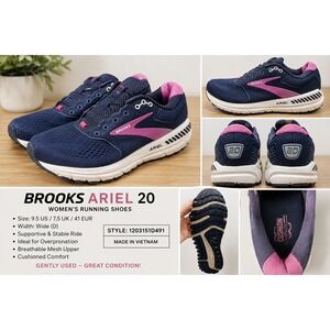 Brooks Ariel 20 Womens Running Shoes Navy Pink Wide D Size 9.5 work comfortable